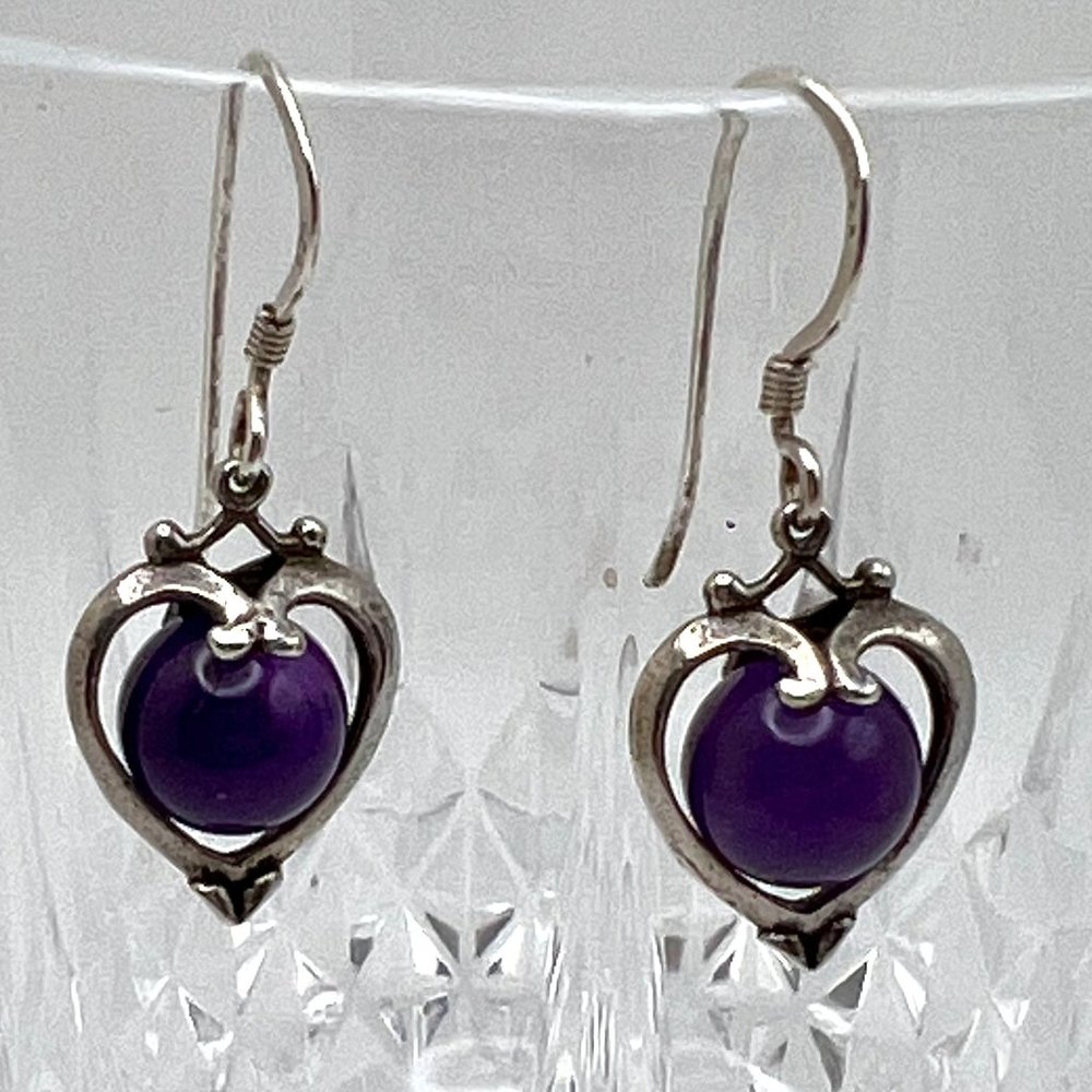 Didae 925 Amethyst Spinning Bead Heart Earrings
